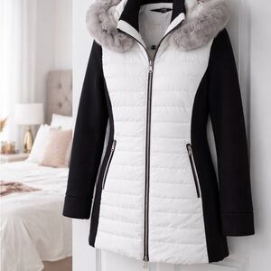Calvin Klein Performance Walker Jacket White Black Gray Faux Fur Size L